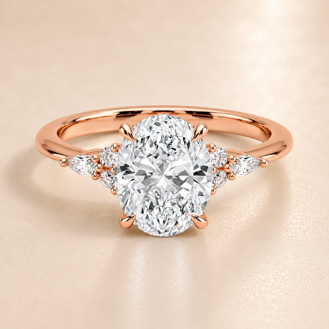 Accents Triology Engagement Ring in Rose Gold