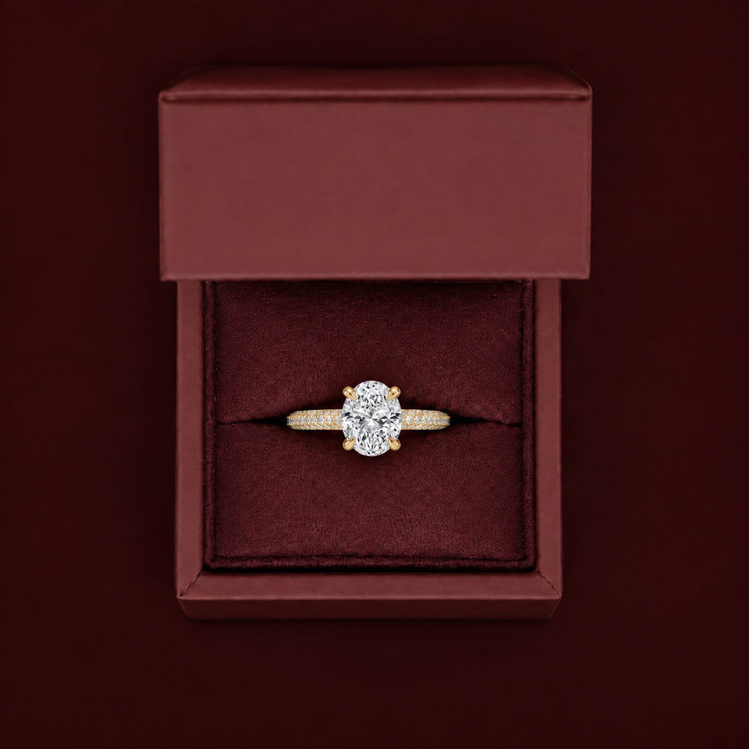Micro Pave band Solitaire Ring in Yellow Gold