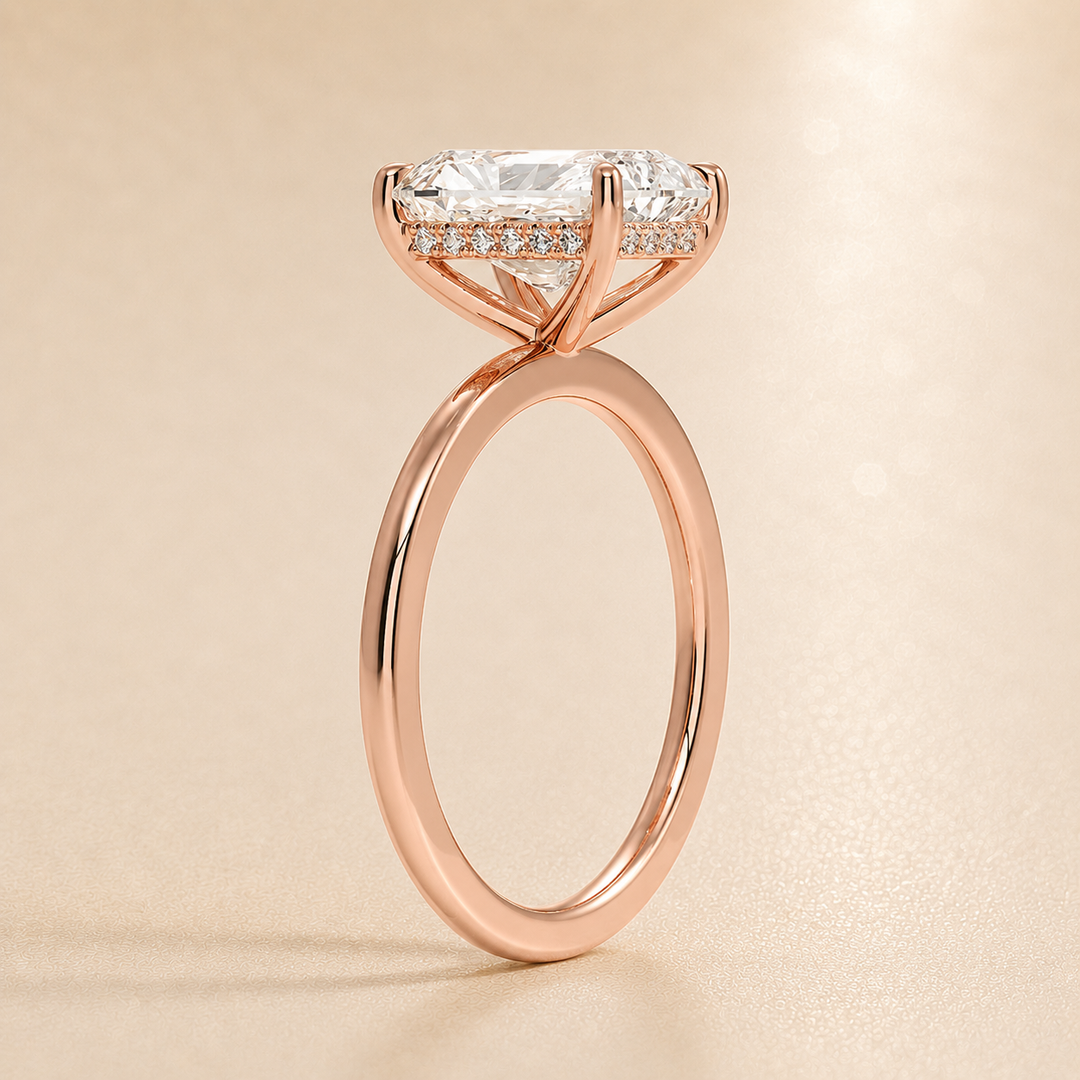 Hidden Halo Solitaire Diamond Ring in Rose Gold