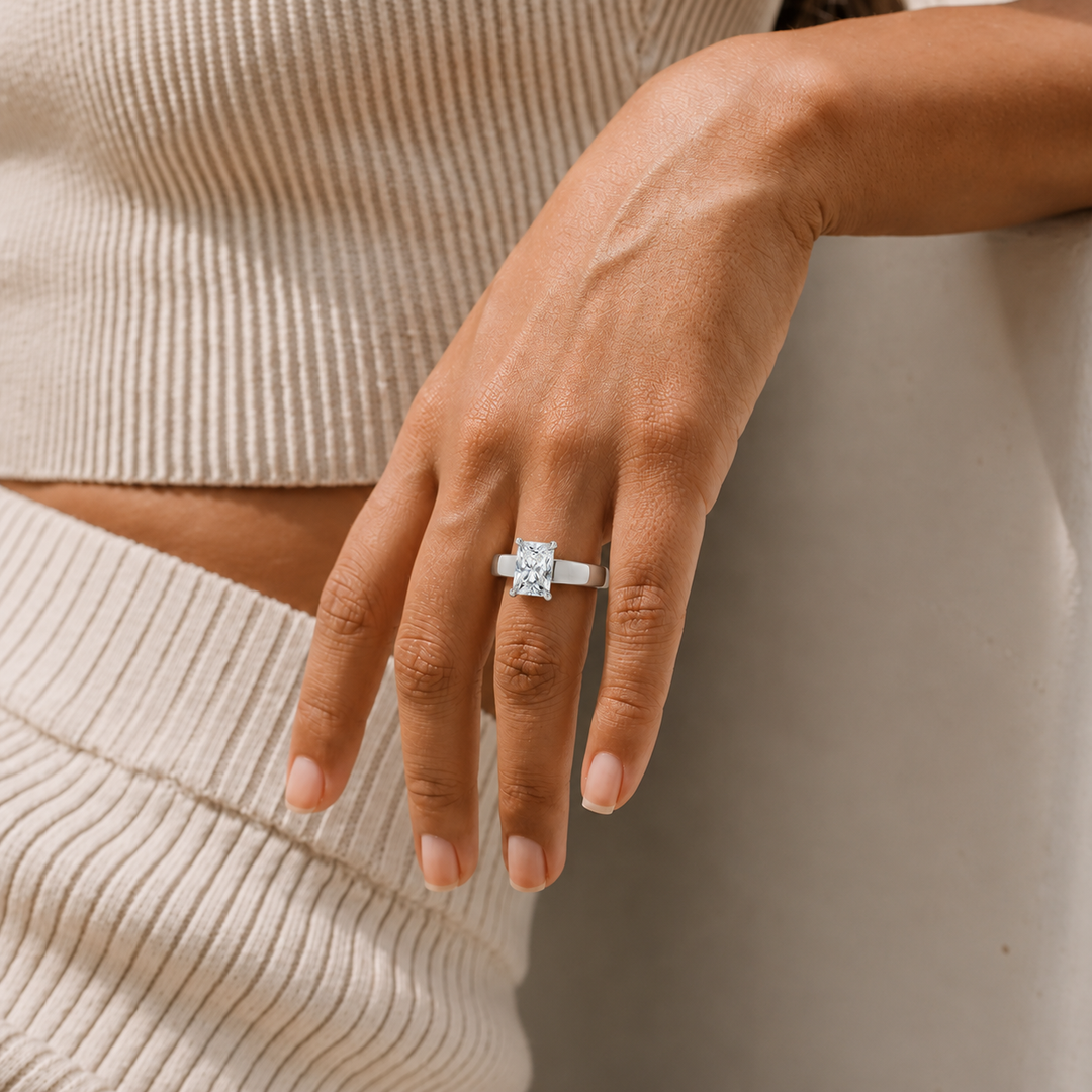 4mm Cigar band Prong set Solitaire Ring in Silver