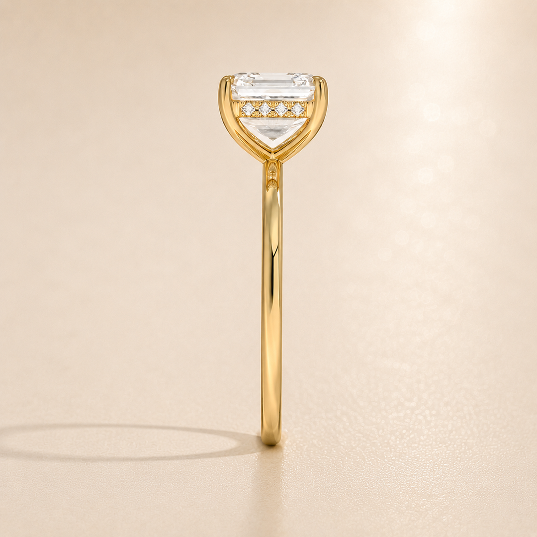Hidden Halo Solitaire Diamond Ring in Yellow Gold