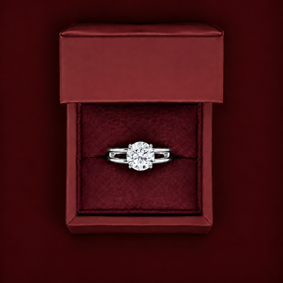 Open Double Band Solitaire Ring in White Gold