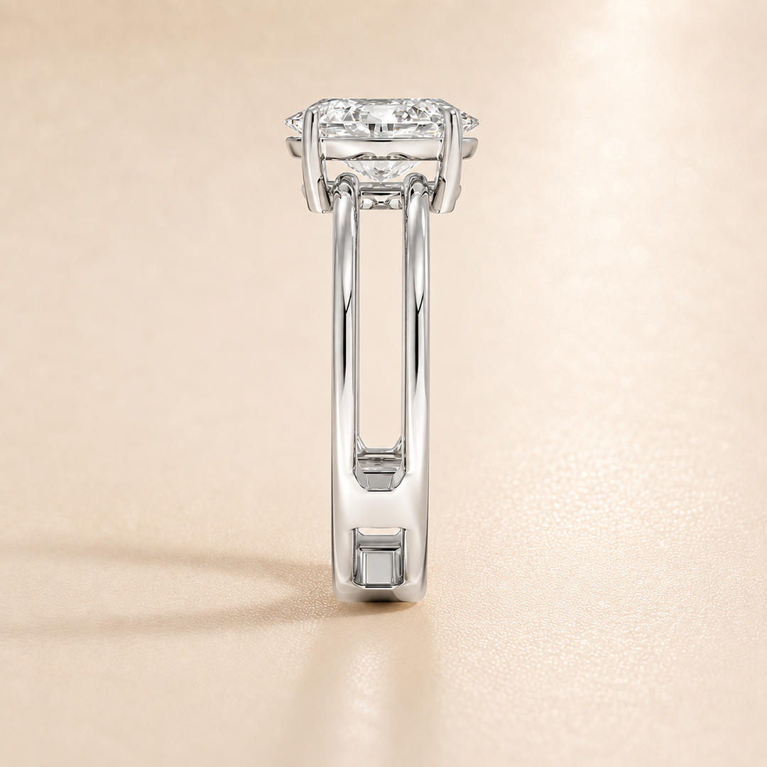 Open Double Band Solitaire Ring in White Gold