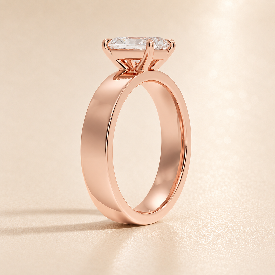 4mm Cigar band Prong set Solitaire Ring in Rose Gold