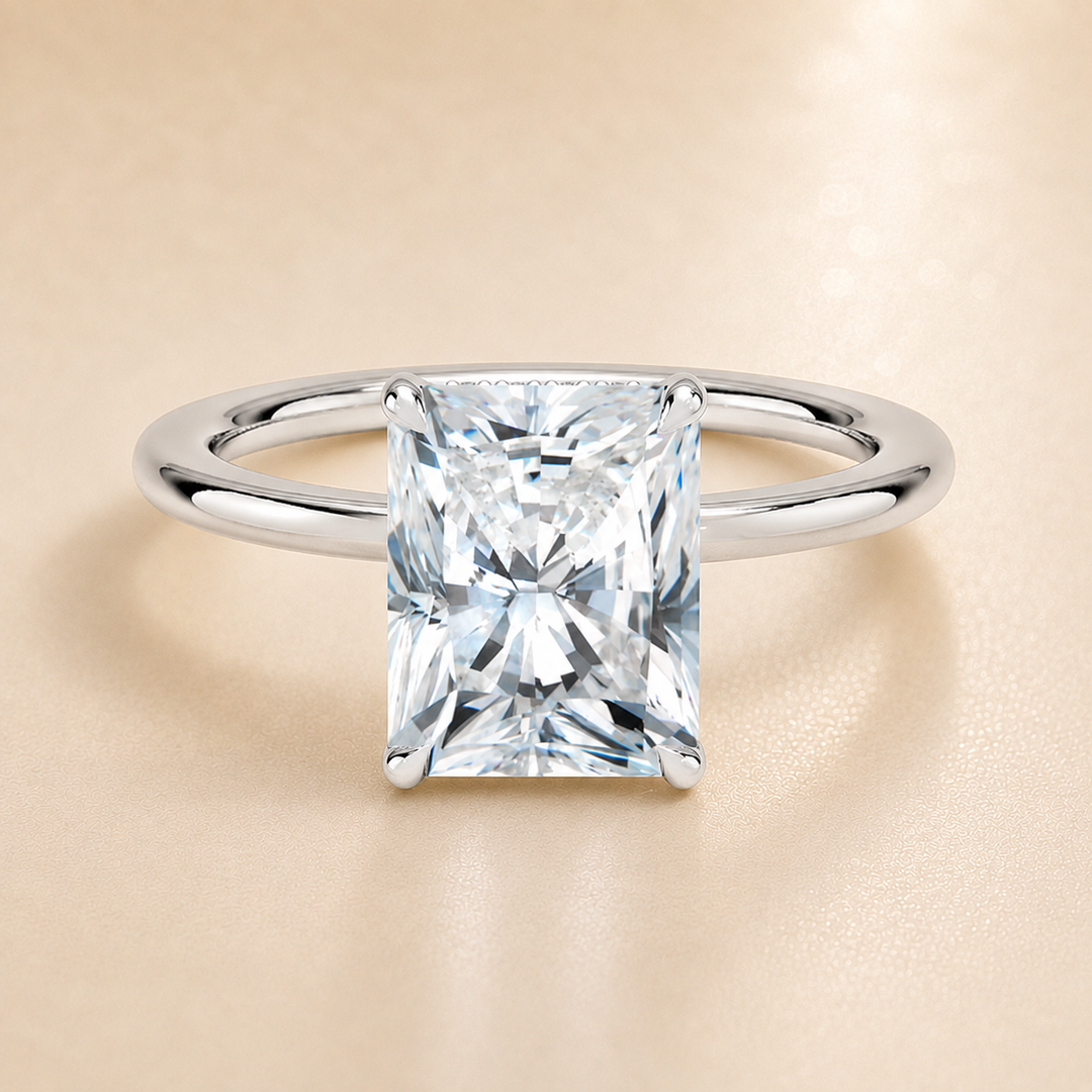 Hidden Halo Solitaire Diamond Ring in Silver