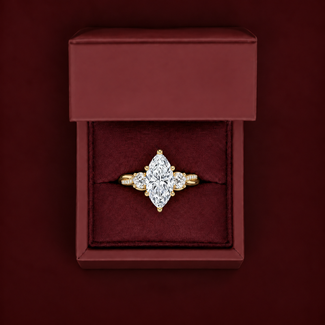 Twisted Vine Band Three Stone Ring in Yellow Gold