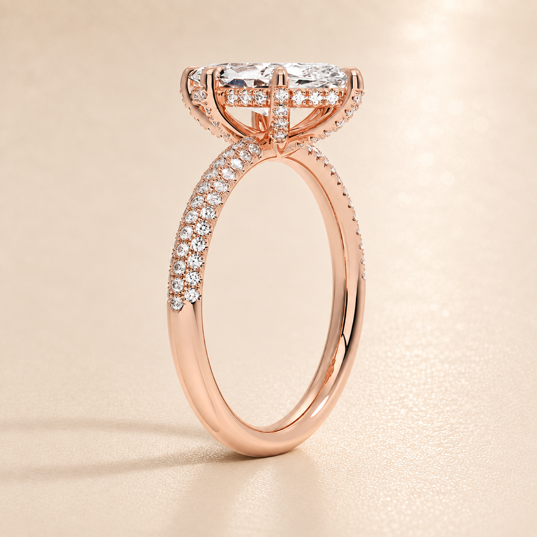 Micro Pave band Solitaire Ring in Rose Gold