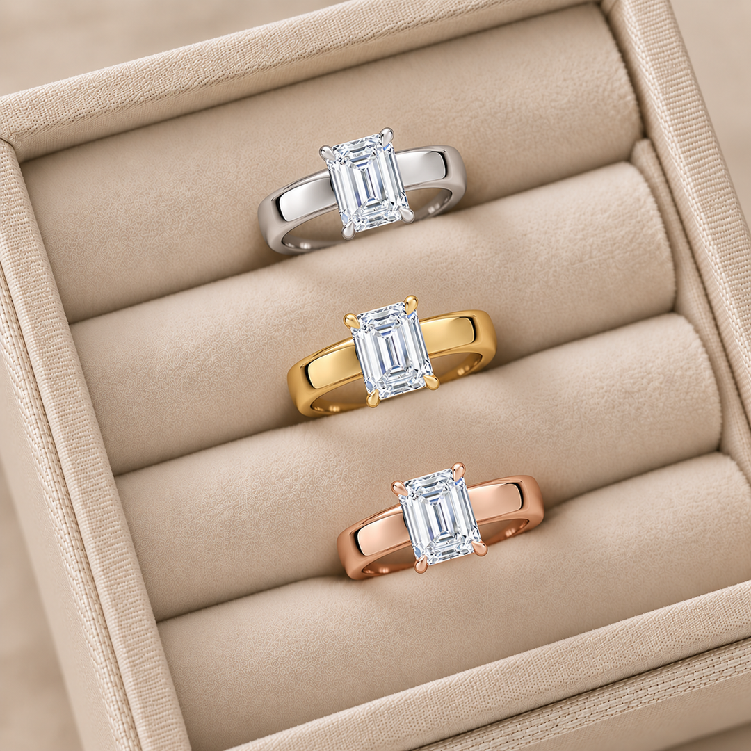 4mm Cigar band Prong set Solitaire Ring in Silver