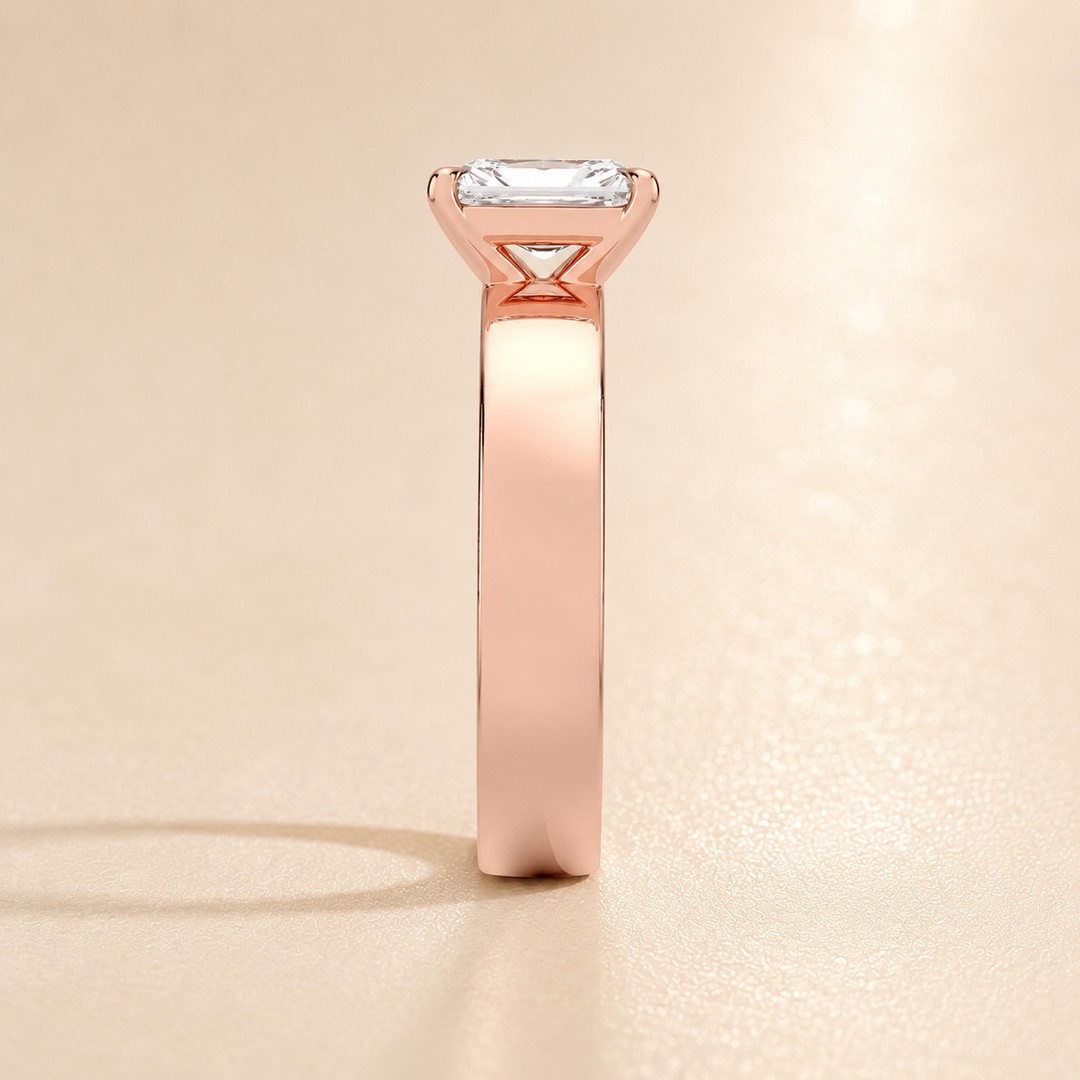 4mm Cigar band Prong set Solitaire Ring in Rose Gold