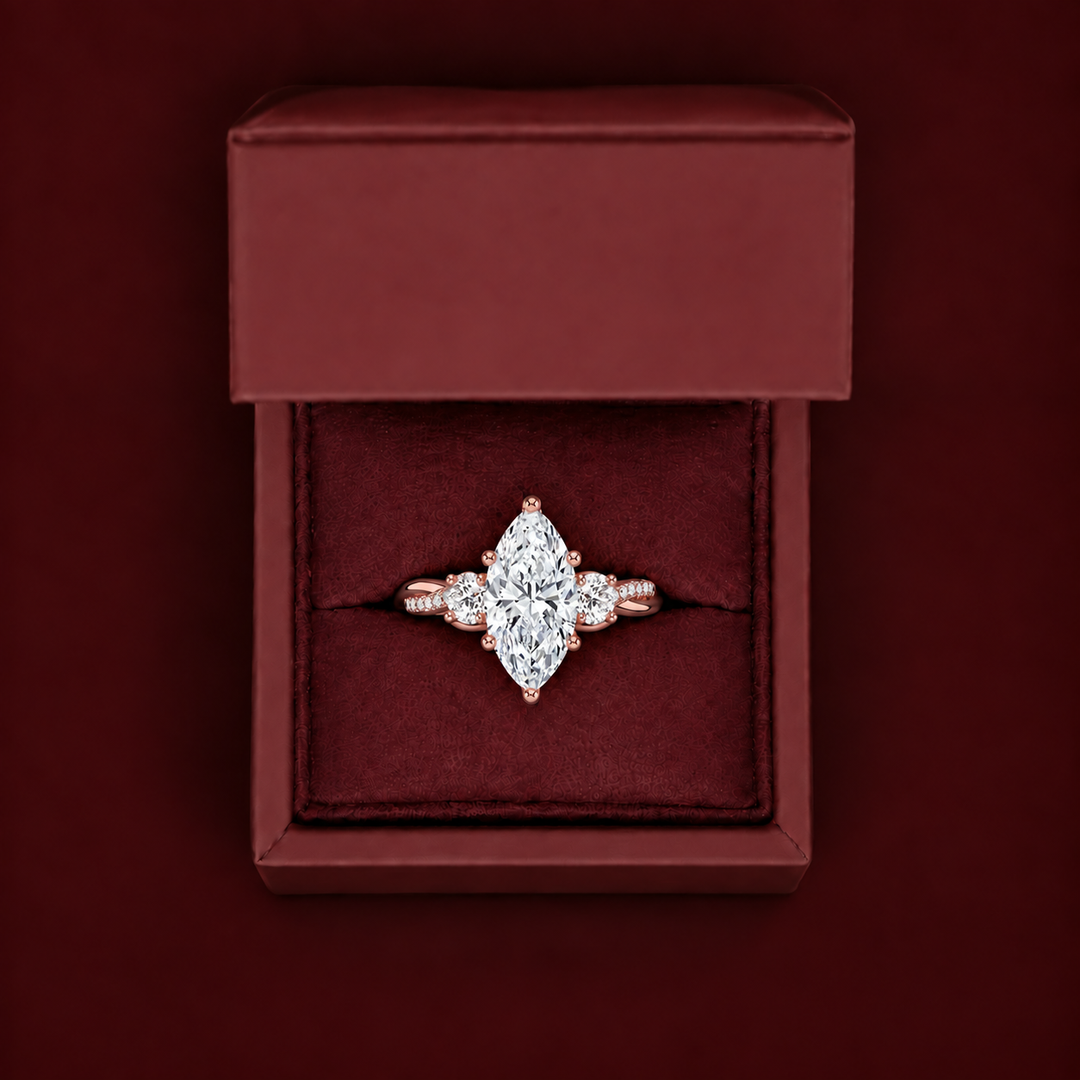Twisted Vine Band Three Stone Ring in Rose Gold