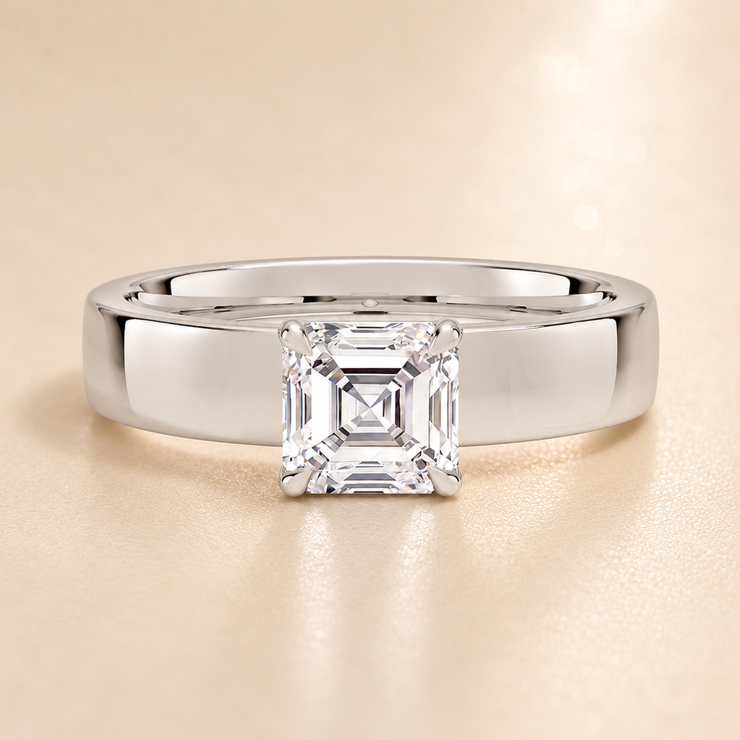 4mm Cigar band Prong set Solitaire Ring in White Gold
