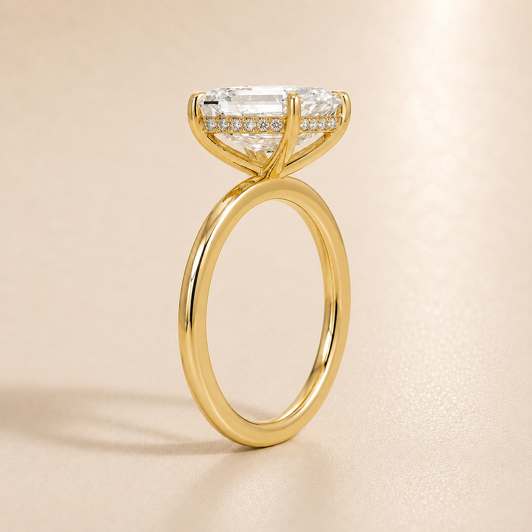 Hidden Halo Solitaire Diamond Ring in Yellow Gold