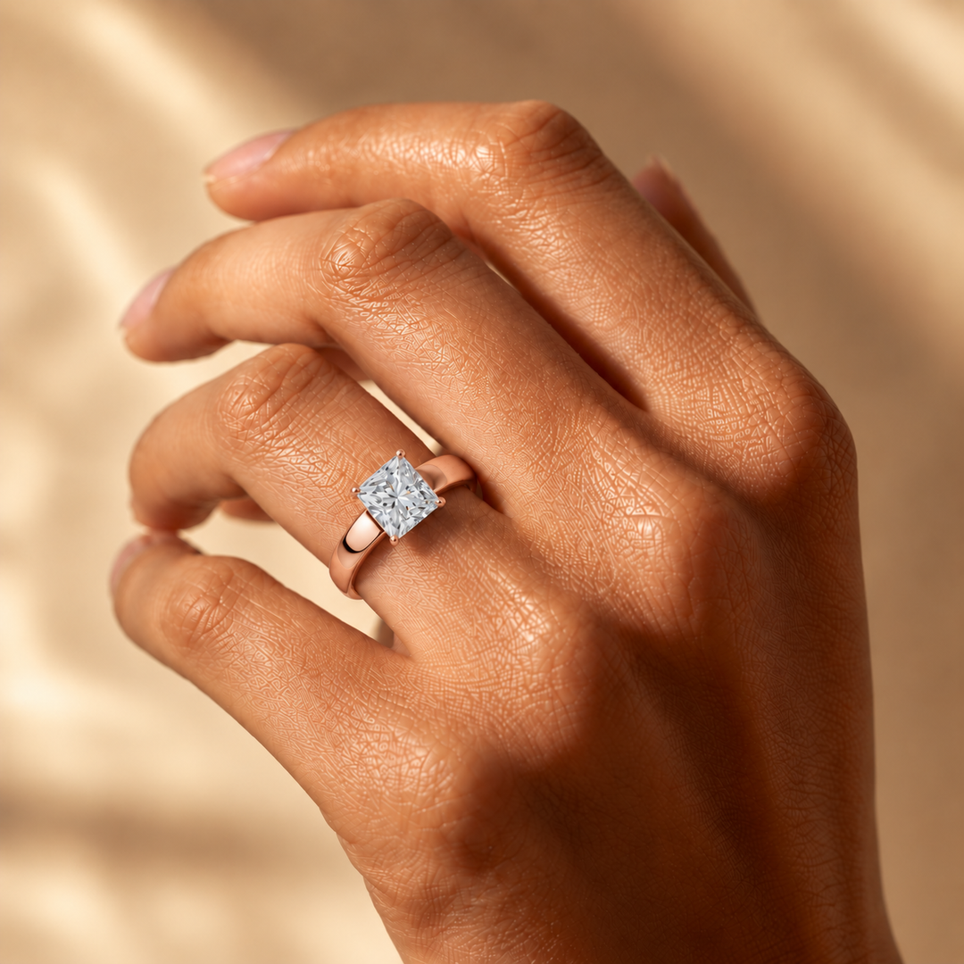 4mm Cigar band Prong set Solitaire Ring in Rose Gold