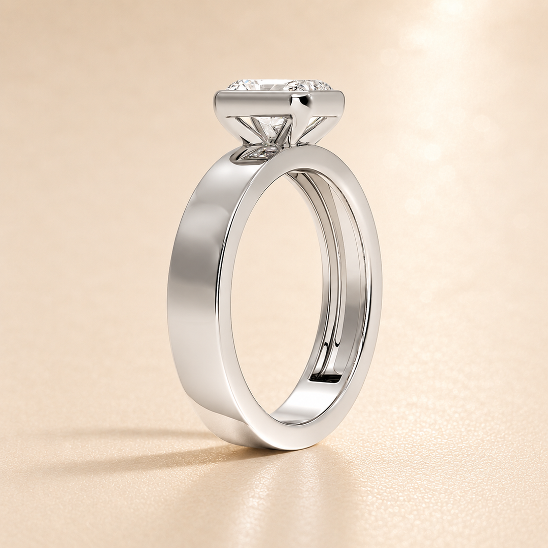 4mm Cigar band Bezel set Solitaire Ring in Silver