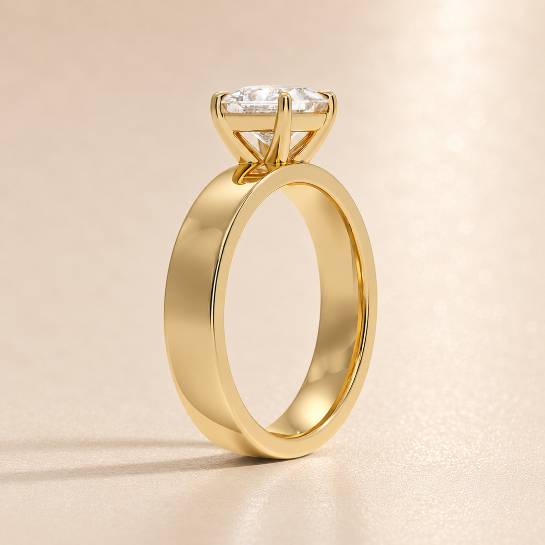 4mm Cigar band Prong set Solitaire Ring in Yellow Gold