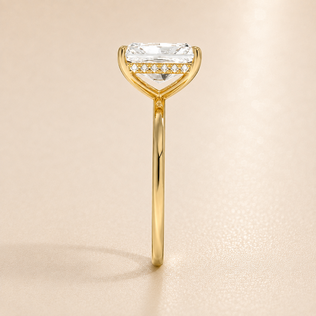 Hidden Halo Solitaire Diamond Ring in Yellow Gold
