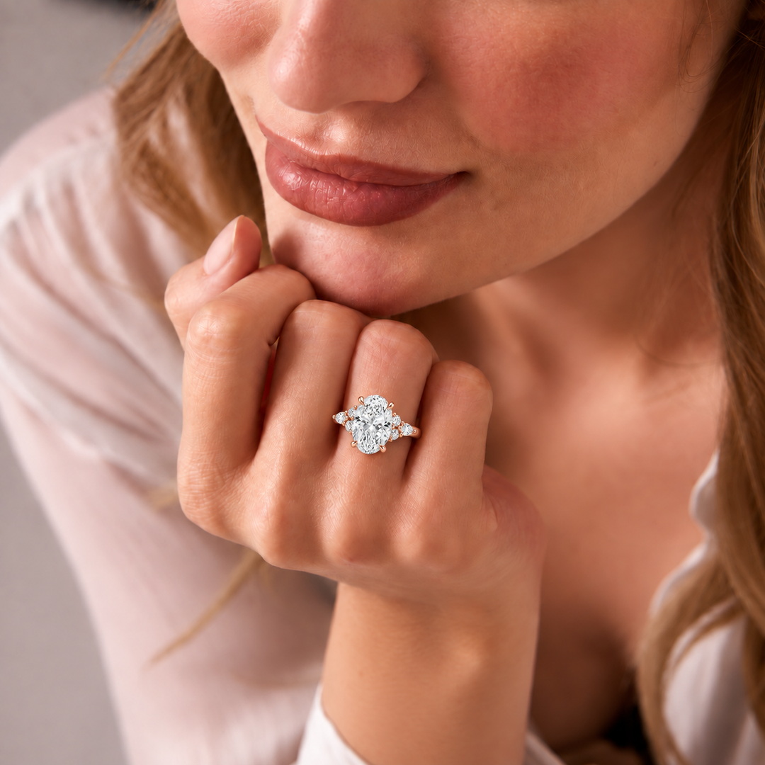 Accents Triology Engagement Ring in Rose Gold