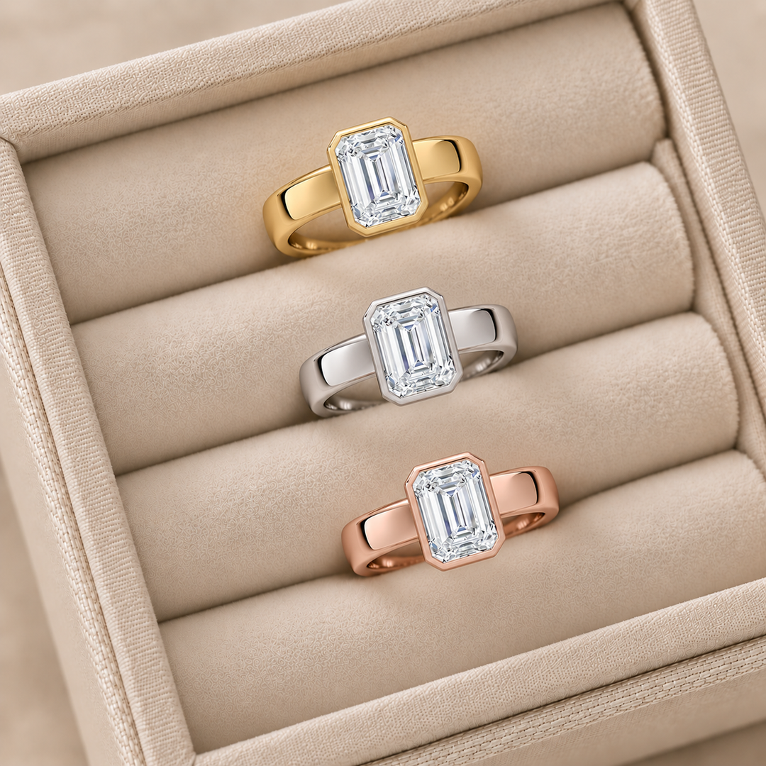 4mm Cigar band Bezel set Solitaire Ring in Silver
