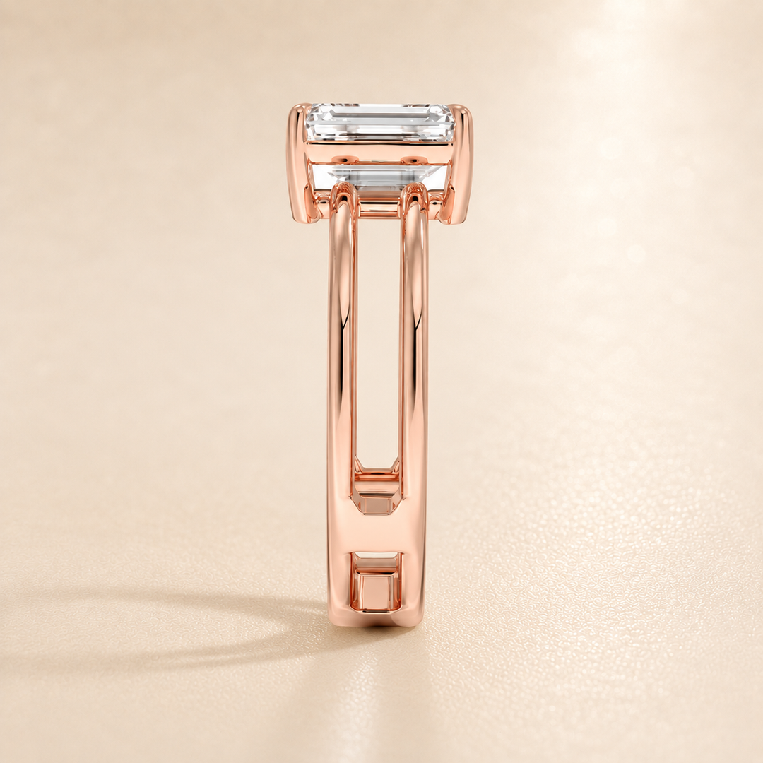 Open Double Band Solitaire Ring in Rose Gold
