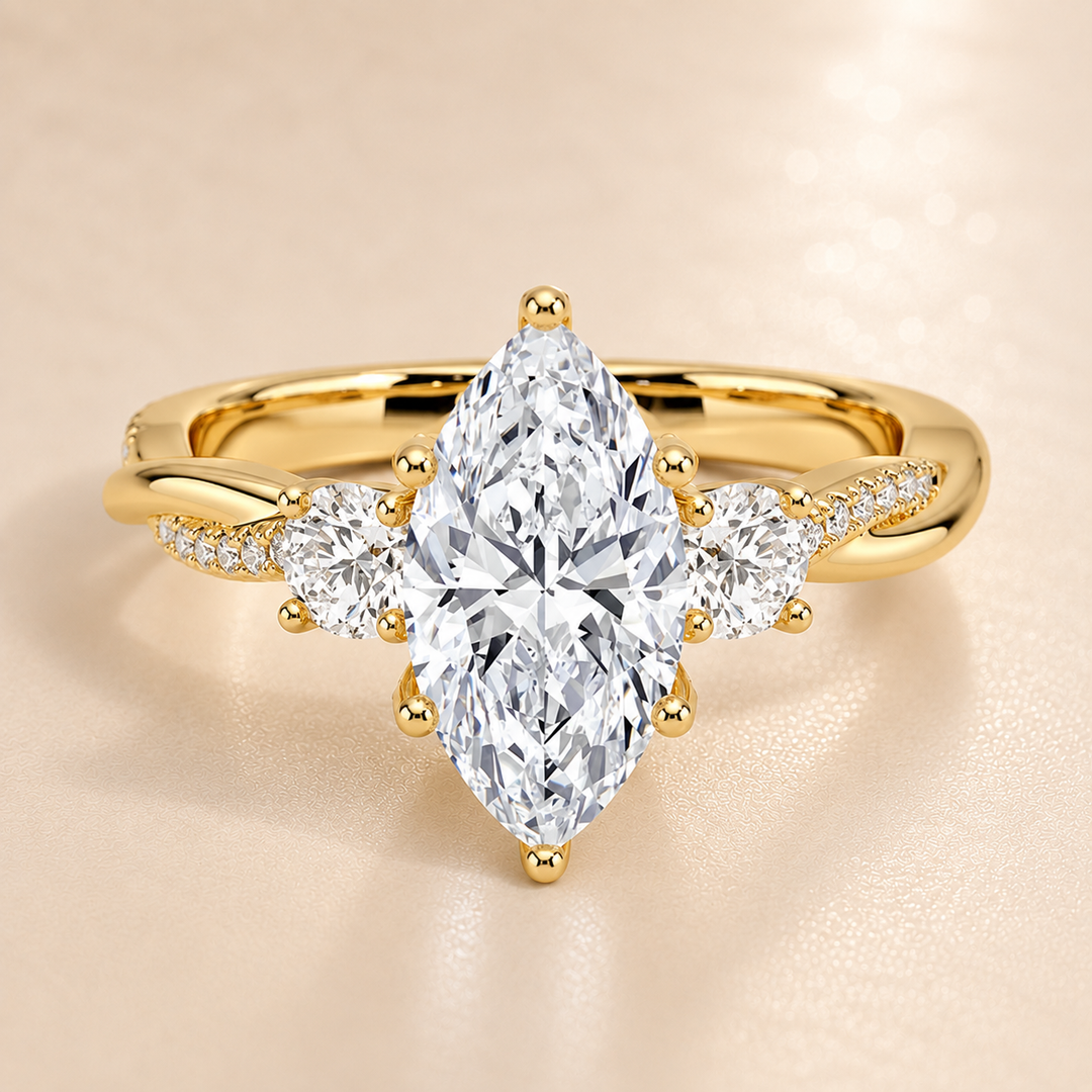 Twisted Vine Band Three Stone Ring in Yellow Gold