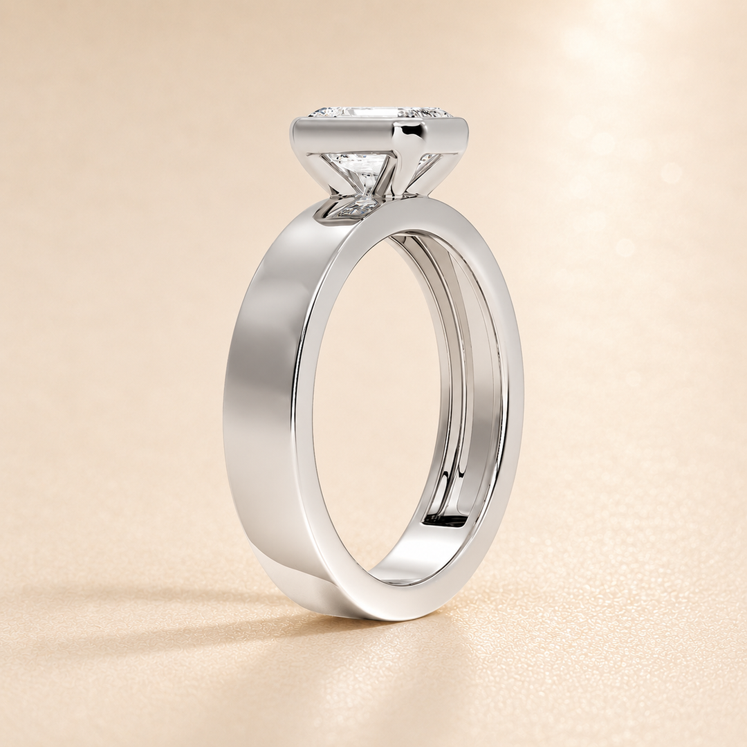 4mm Cigar band Bezel set Solitaire Ring in Silver