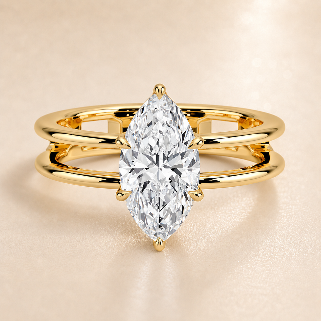 Open Double Band Solitaire Ring in Yellow Gold