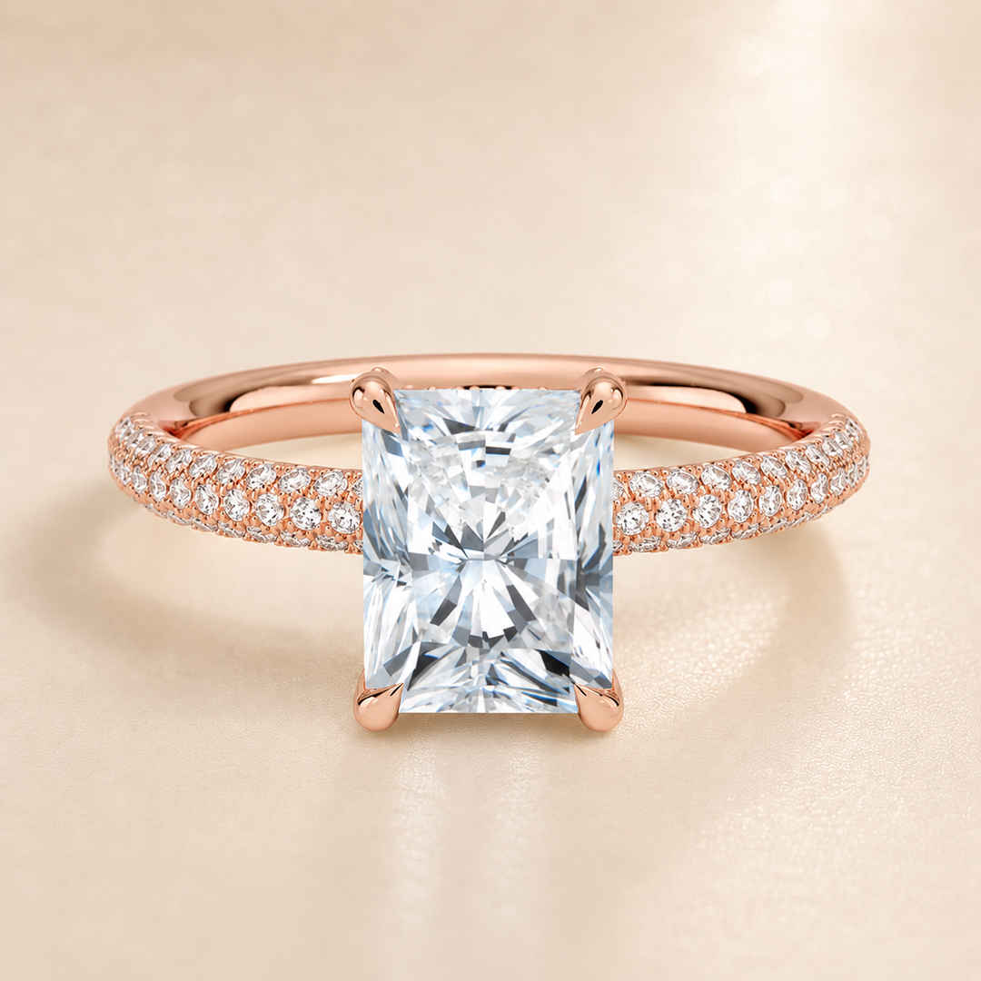 Micro Pave band Solitaire Ring in Rose Gold