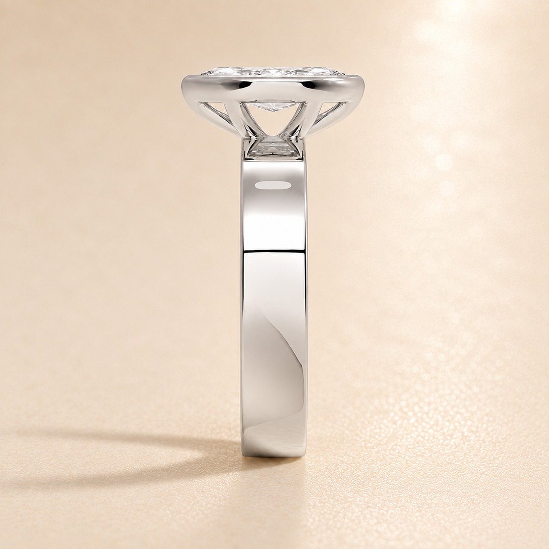 4mm Cigar band Bezel set Solitaire Ring in White Gold