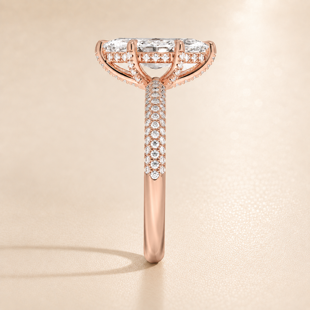 Micro Pave band Solitaire Ring in Rose Gold