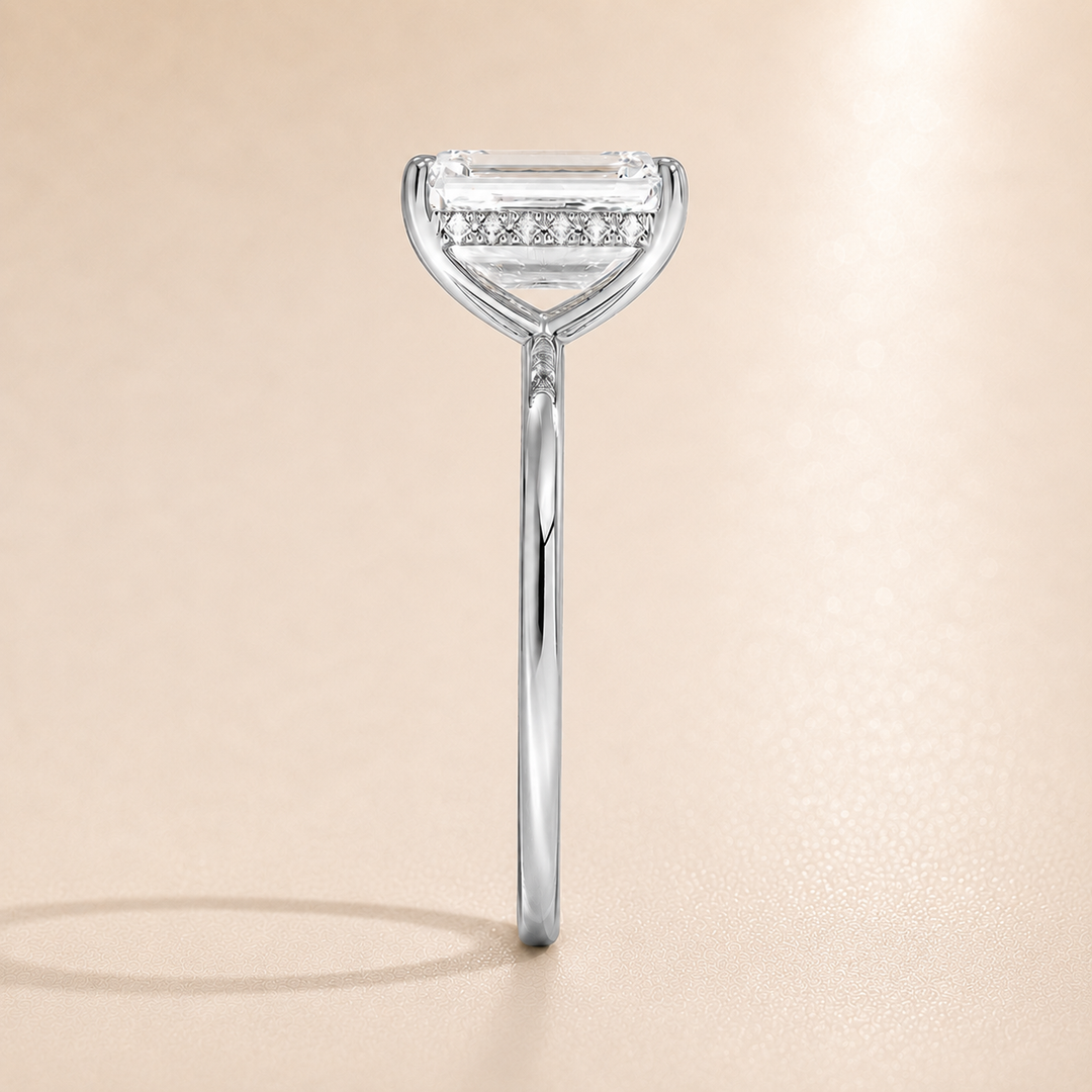 Hidden Halo Solitaire Diamond Ring in White Gold