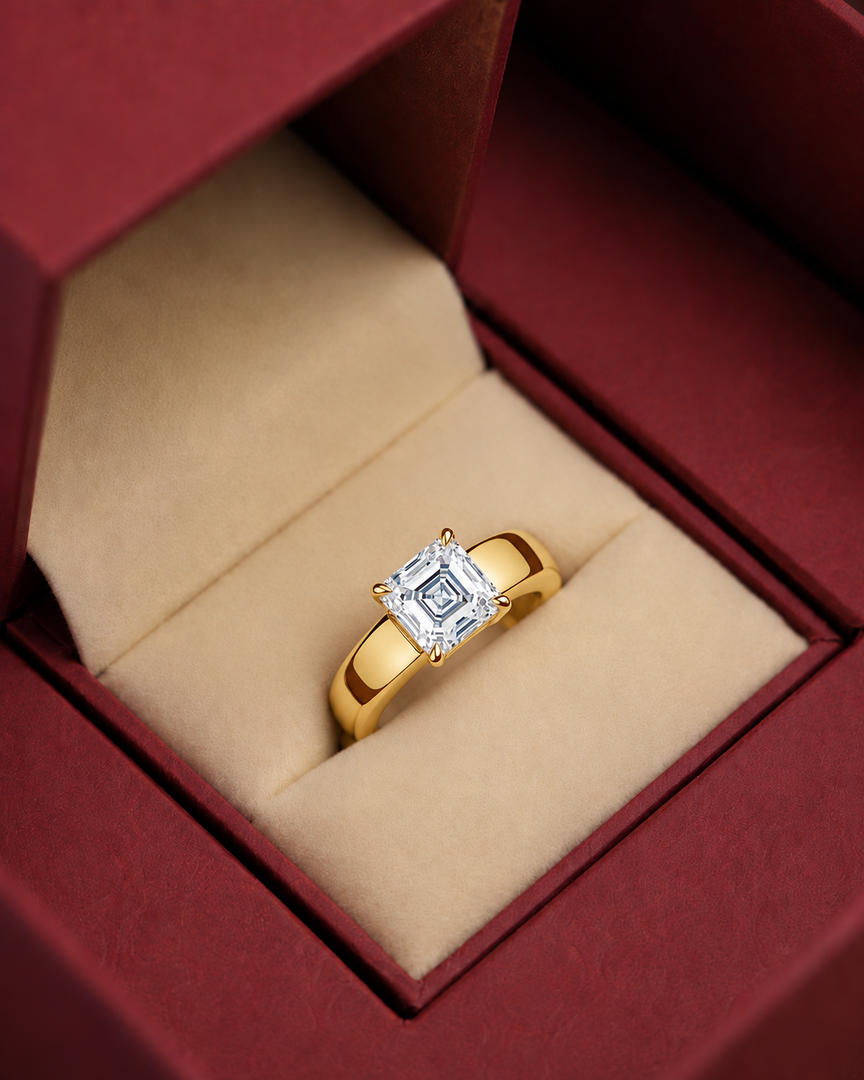4mm Cigar band Prong set Solitaire Ring in Yellow Gold
