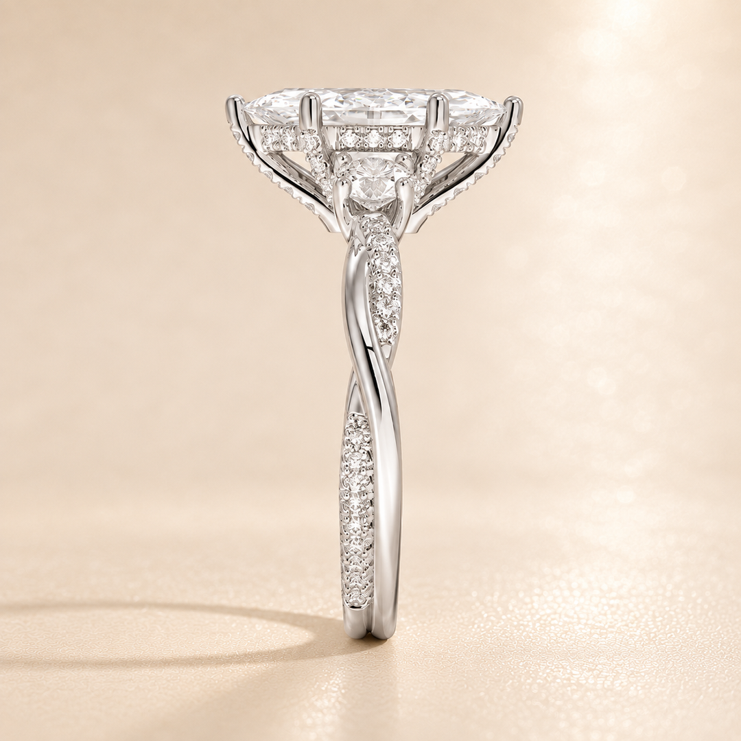 Twisted Vine Band Three Stone Ring in Silver