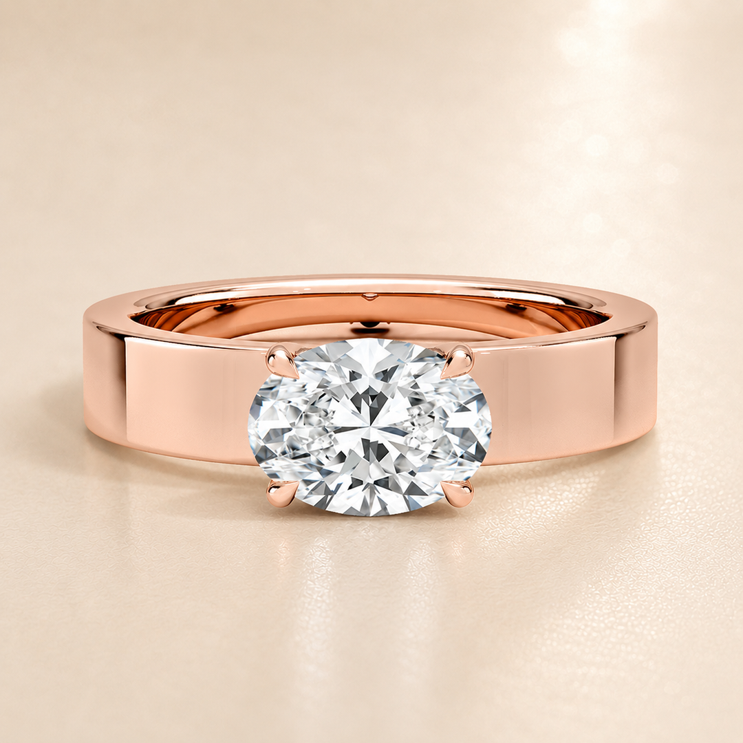 4mm Cigar band East-west Solitaire Ring in Rose Gold