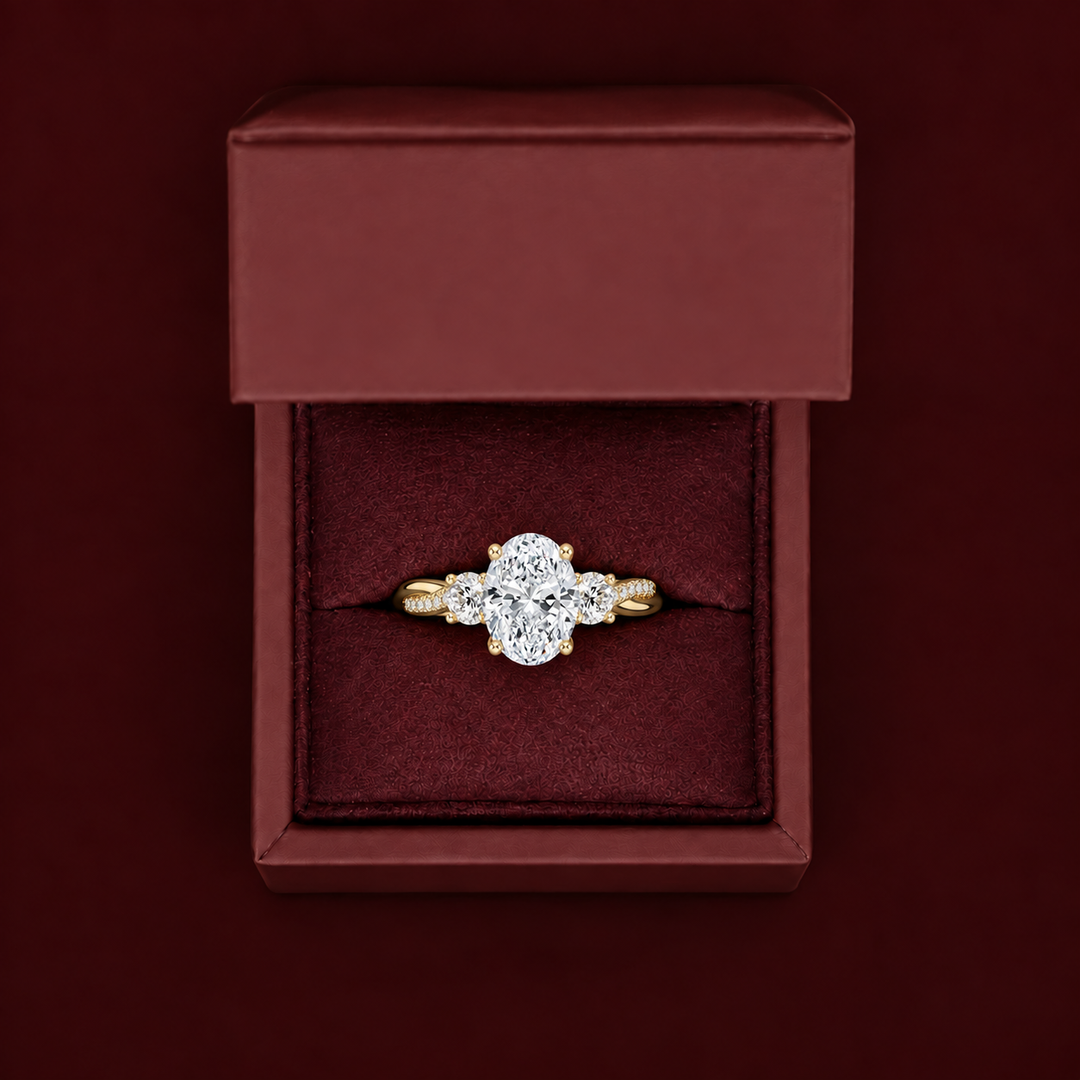Twisted Vine Band Three Stone Ring in Yellow Gold