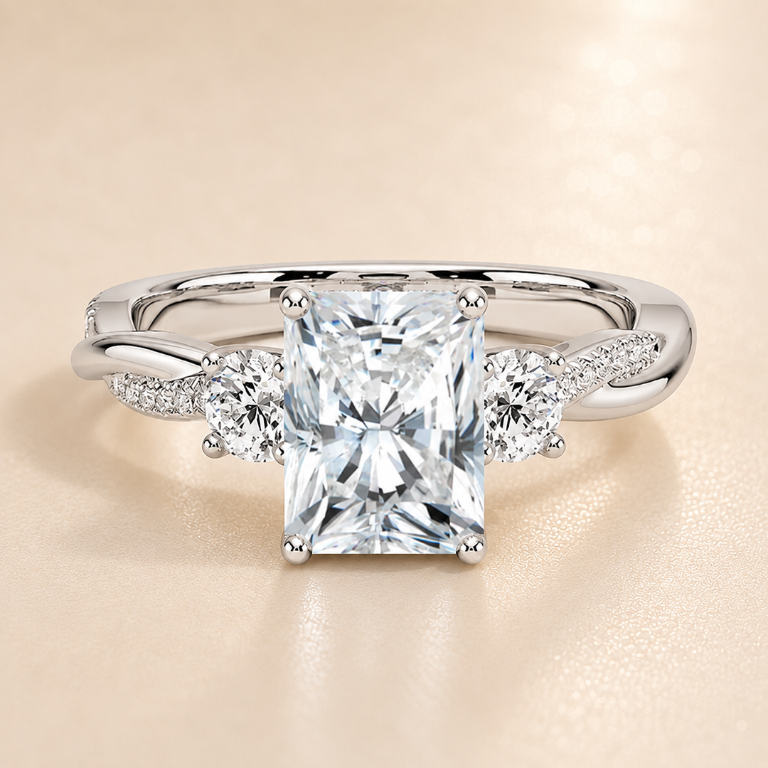 Twisted Vine Band Three Stone Ring in Silver