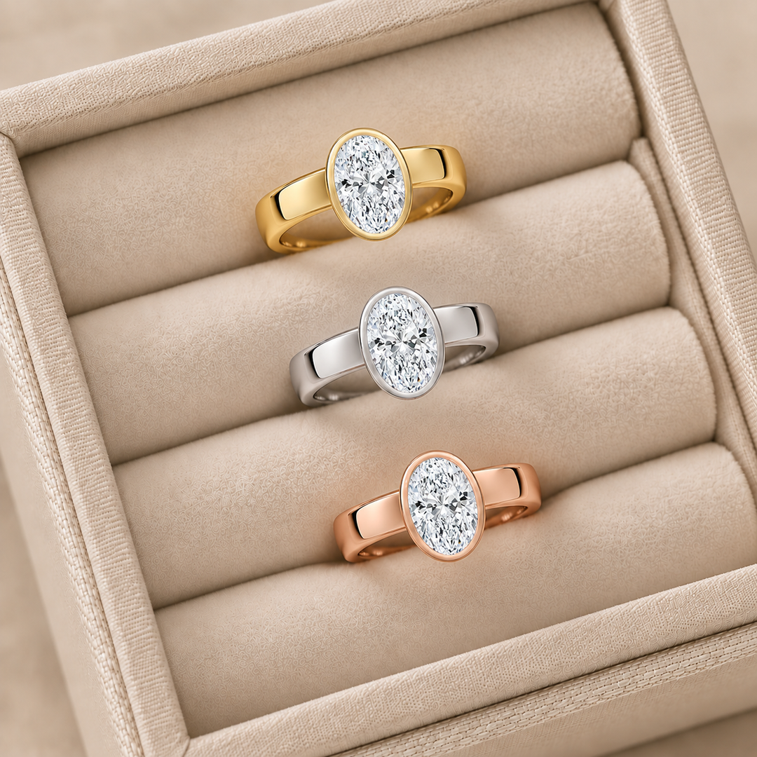 4mm Cigar band Bezel set Solitaire Ring in Silver