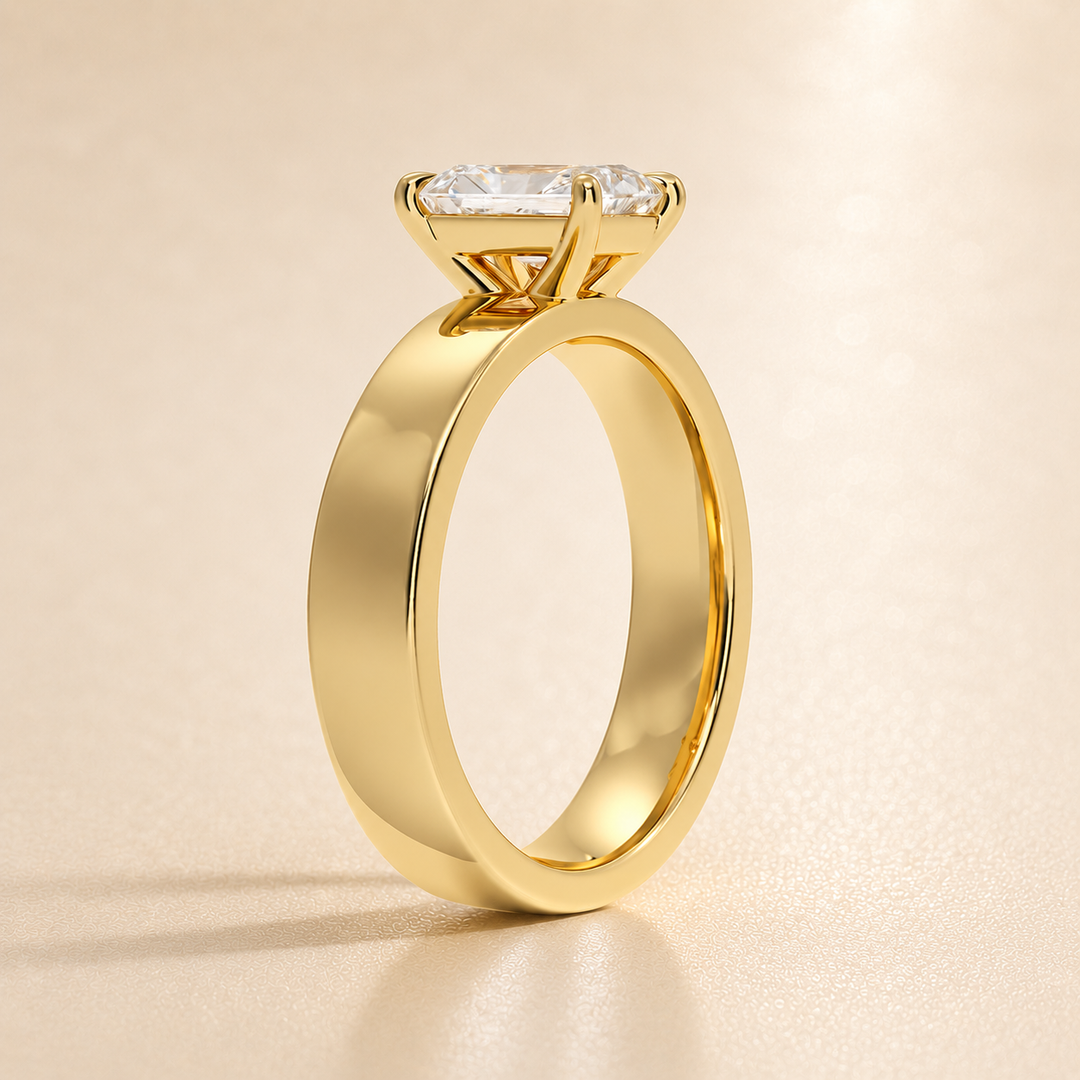 4mm Cigar band Prong set Solitaire Ring in Yellow Gold
