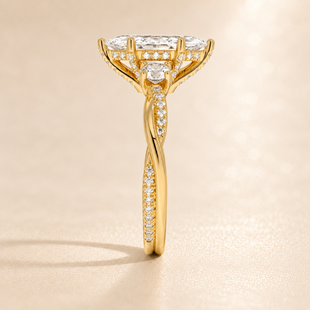 Twisted Vine Band Three Stone Ring in Yellow Gold