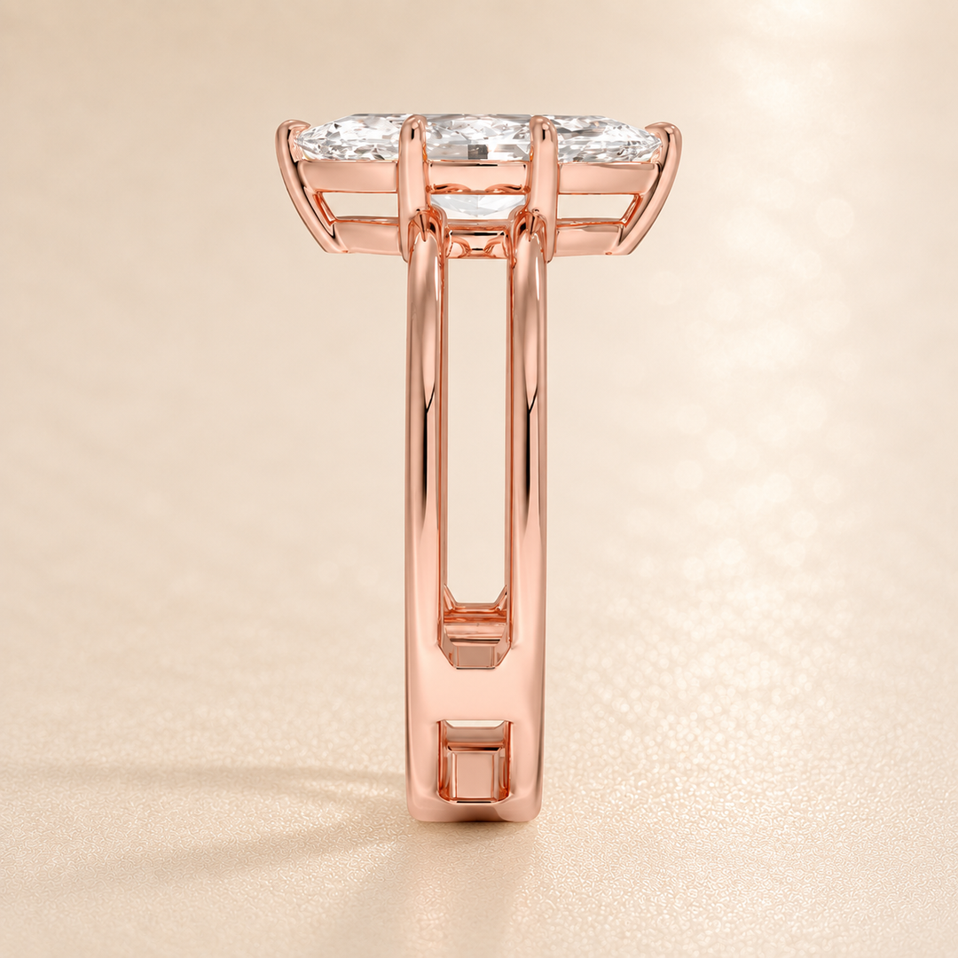 Open Double Band Solitaire Ring in Rose Gold