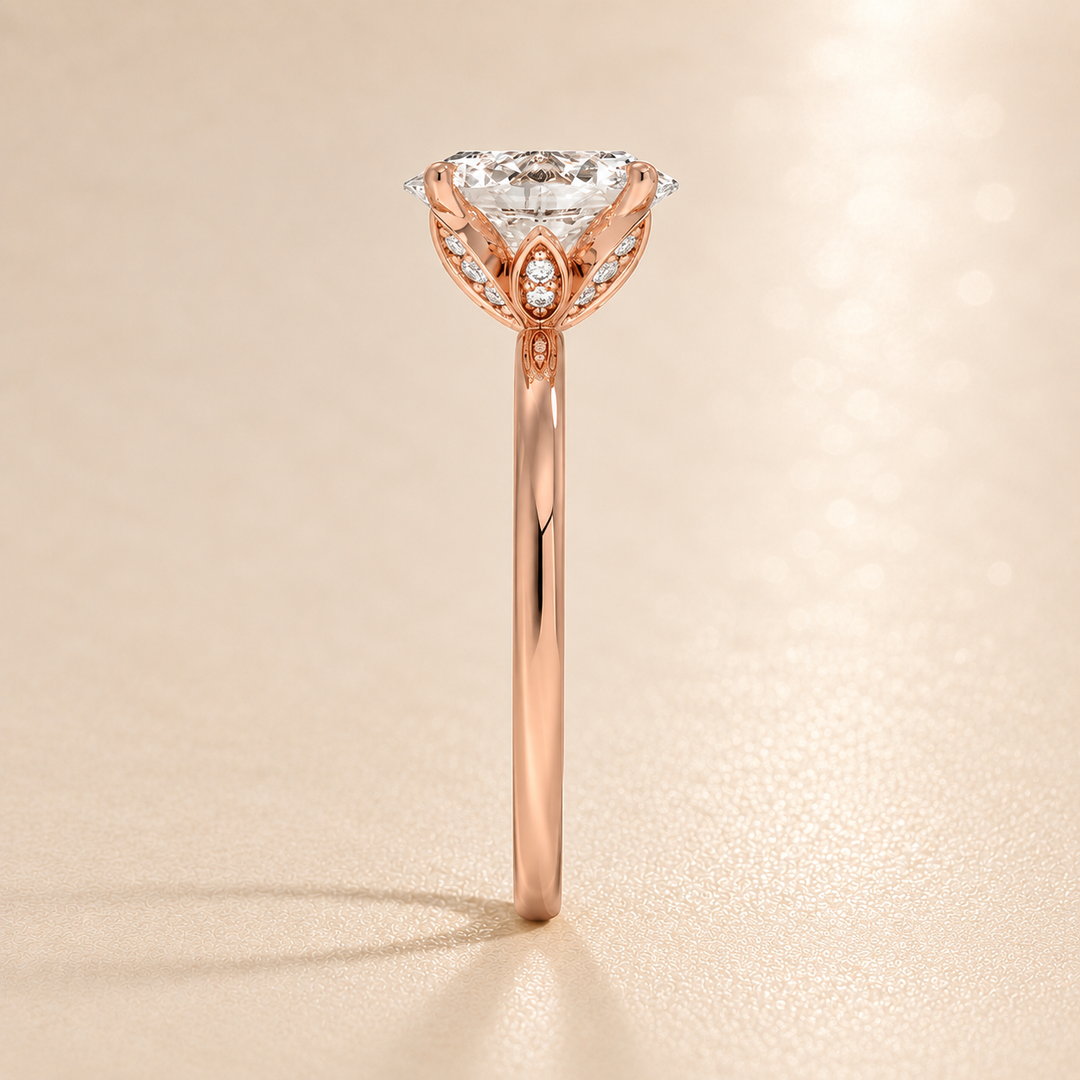 Hidden Petal Solitaire Ring in Rose Gold