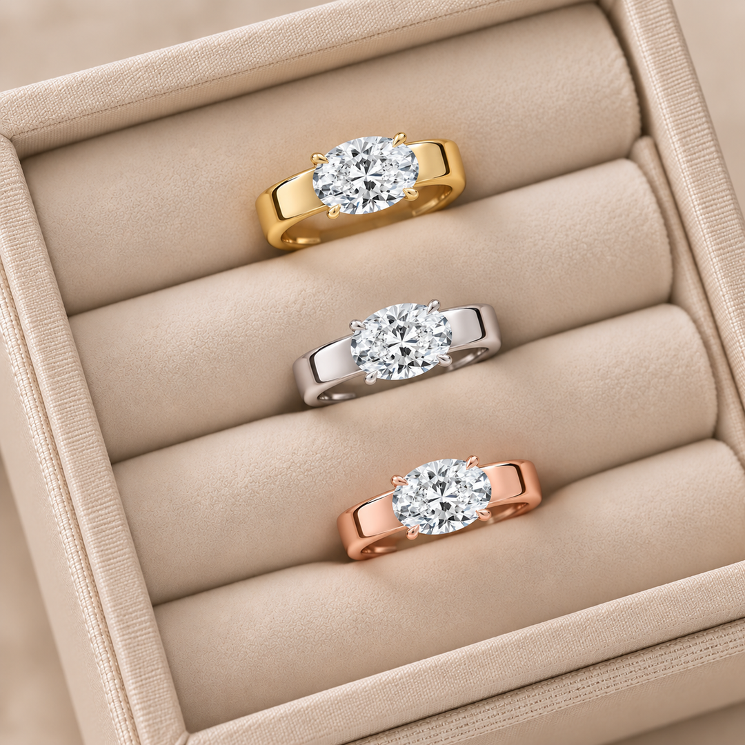 4mm Cigar band East-west Solitaire Ring in Silver