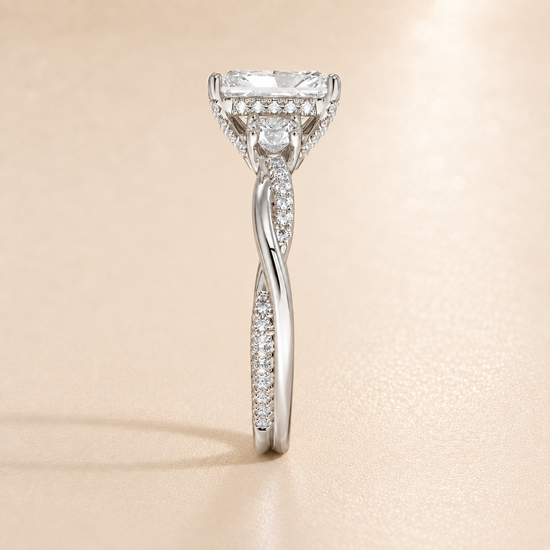 Twisted Vine Band Three Stone Ring in Silver