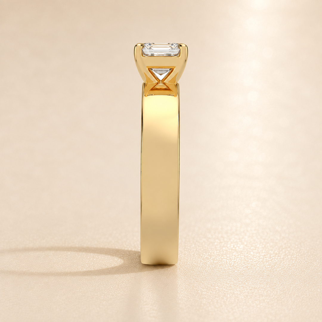 4mm Cigar band Prong set Solitaire Ring in Yellow Gold