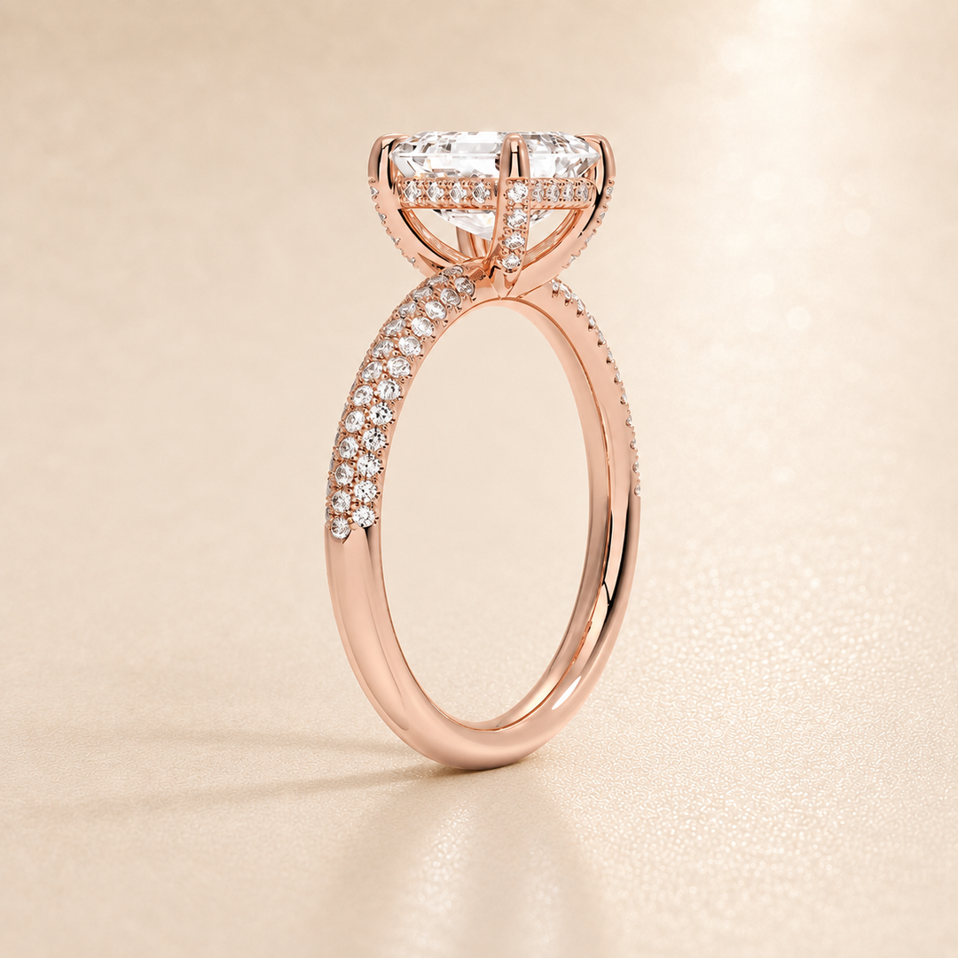Micro Pave band Solitaire Ring in Rose Gold