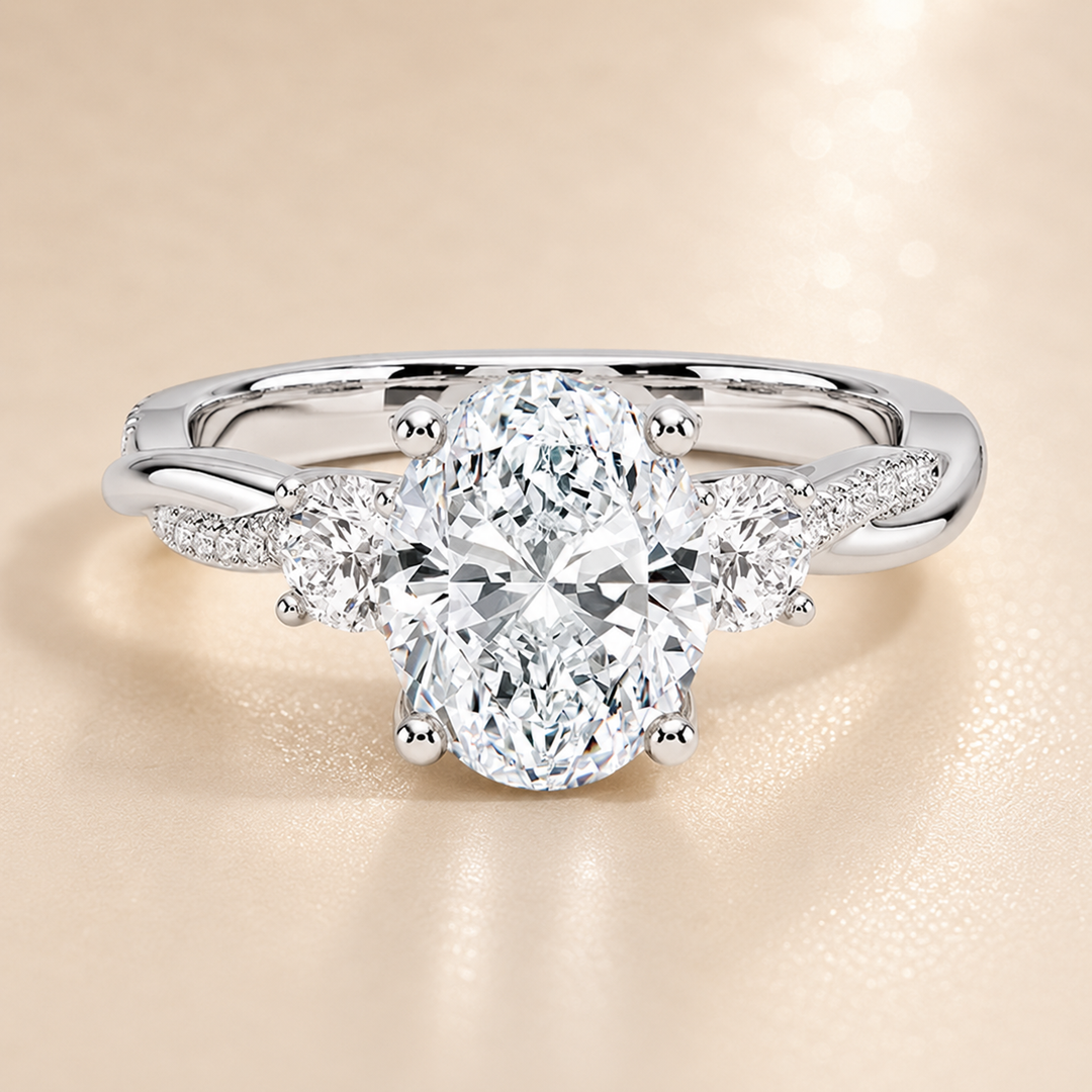Twisted Vine Band Three Stone Ring in White Gold