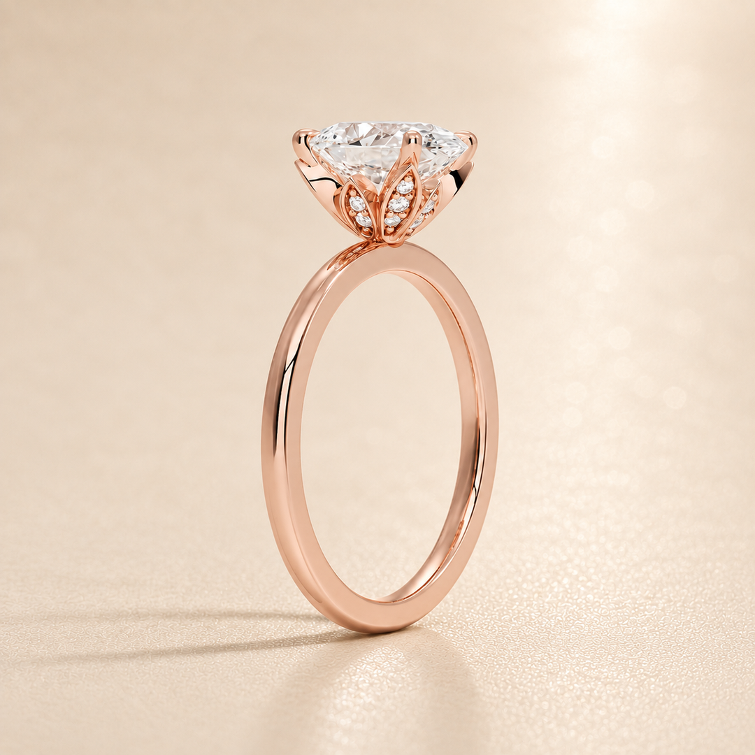 Hidden Petal Solitaire Ring in Rose Gold