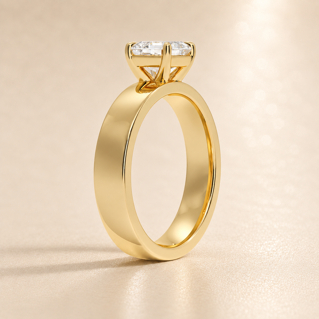 4mm Cigar band Prong set Solitaire Ring in Yellow Gold