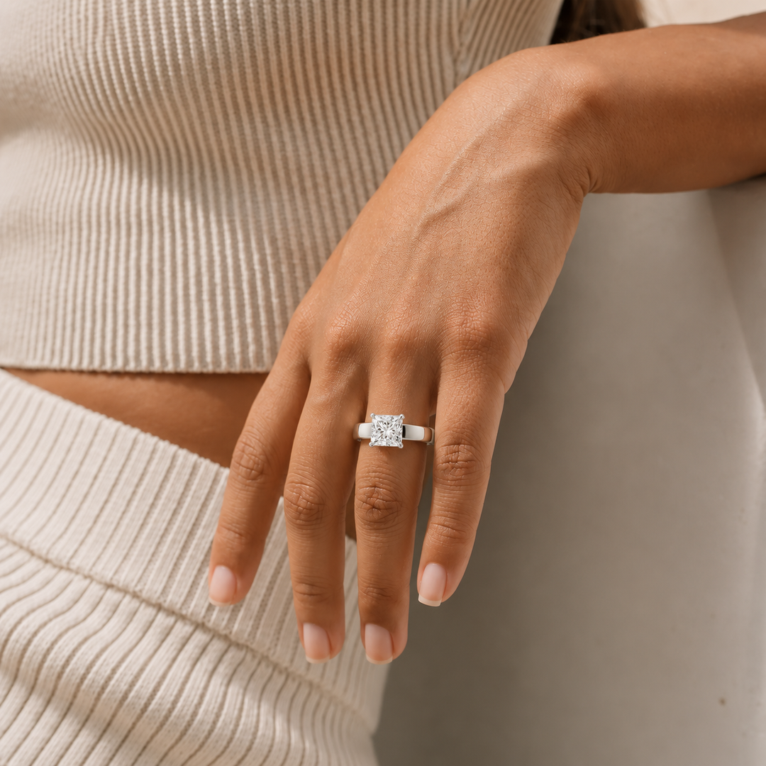 4mm Cigar band Prong set Solitaire Ring in Silver
