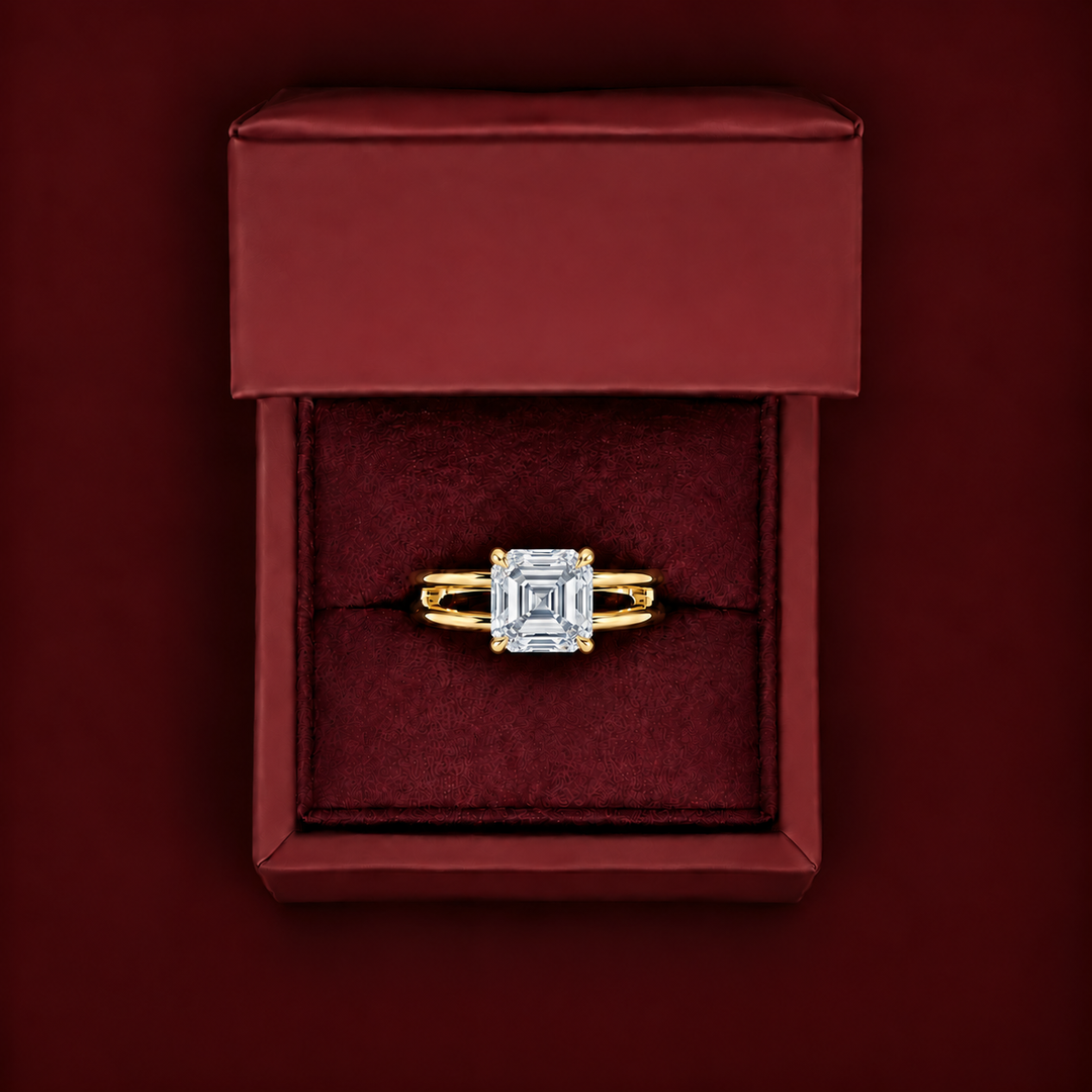 Open Double Band Solitaire Ring in Yellow Gold