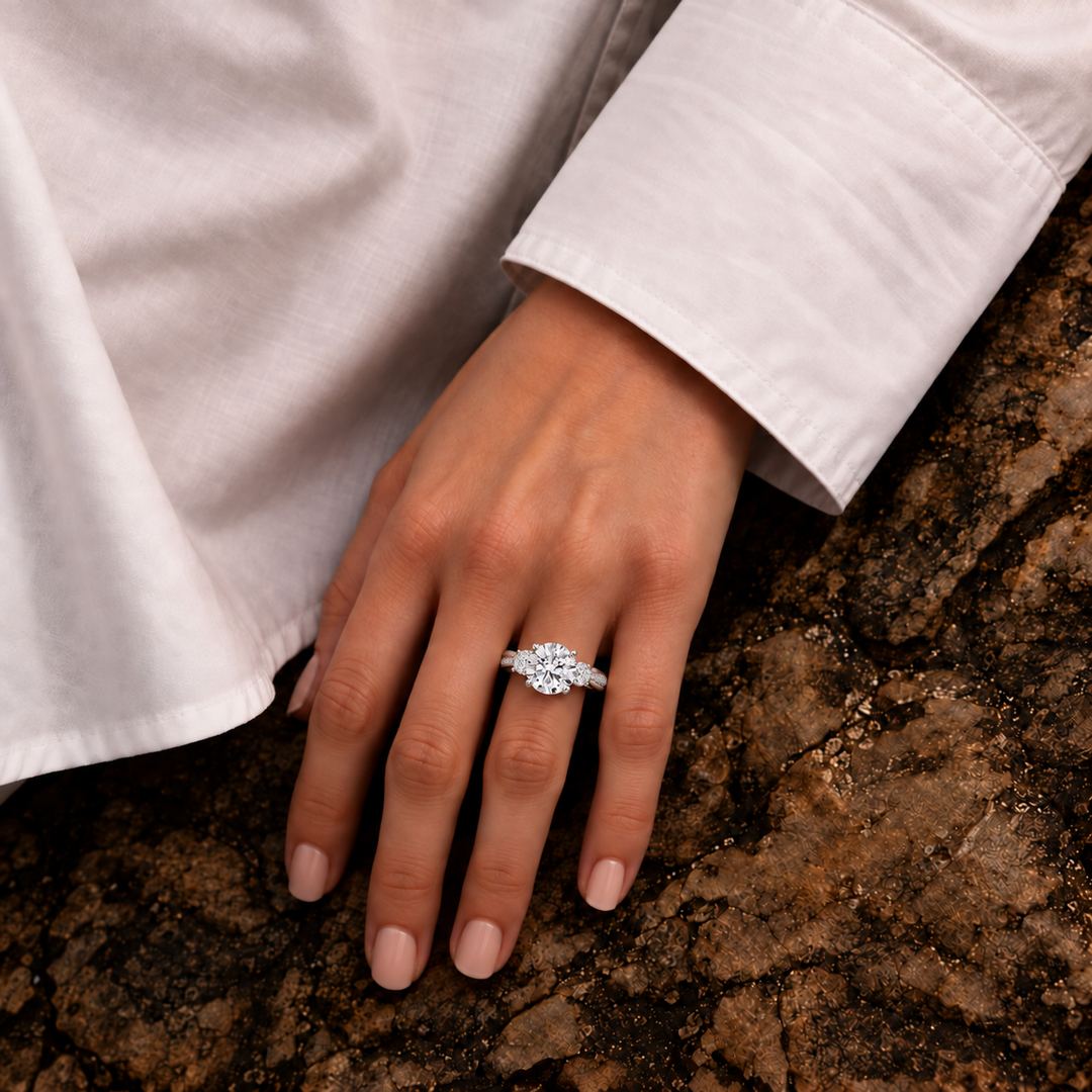 Twisted Vine Band Three Stone Ring in Silver